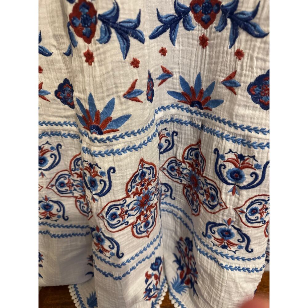 Soft Surroundings Sarnia Gauze Midi Dress Size L Floral Embroidered Boho Resort - Picture 5 of 13